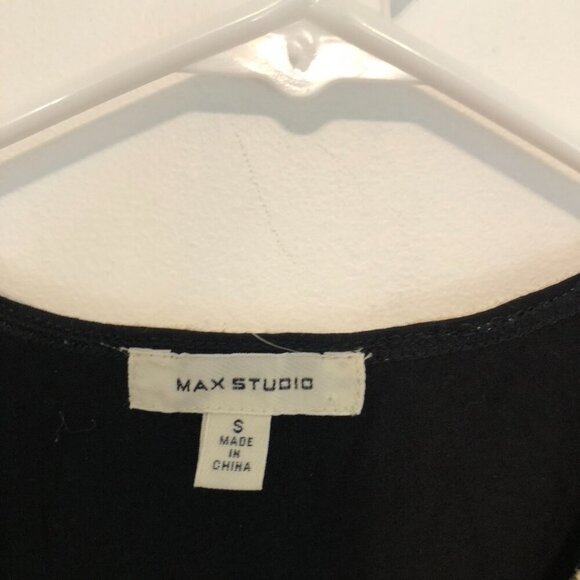 MAX STUDIO Black Cream Beige Embroidered Lace Up Tassel Sleeveless Shift Dress S - Picture 6 of 12